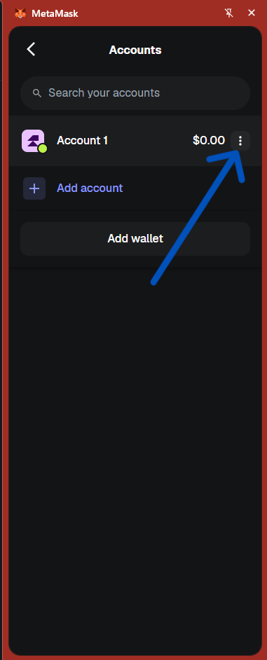 MetaMask accounts — click three dots next to account